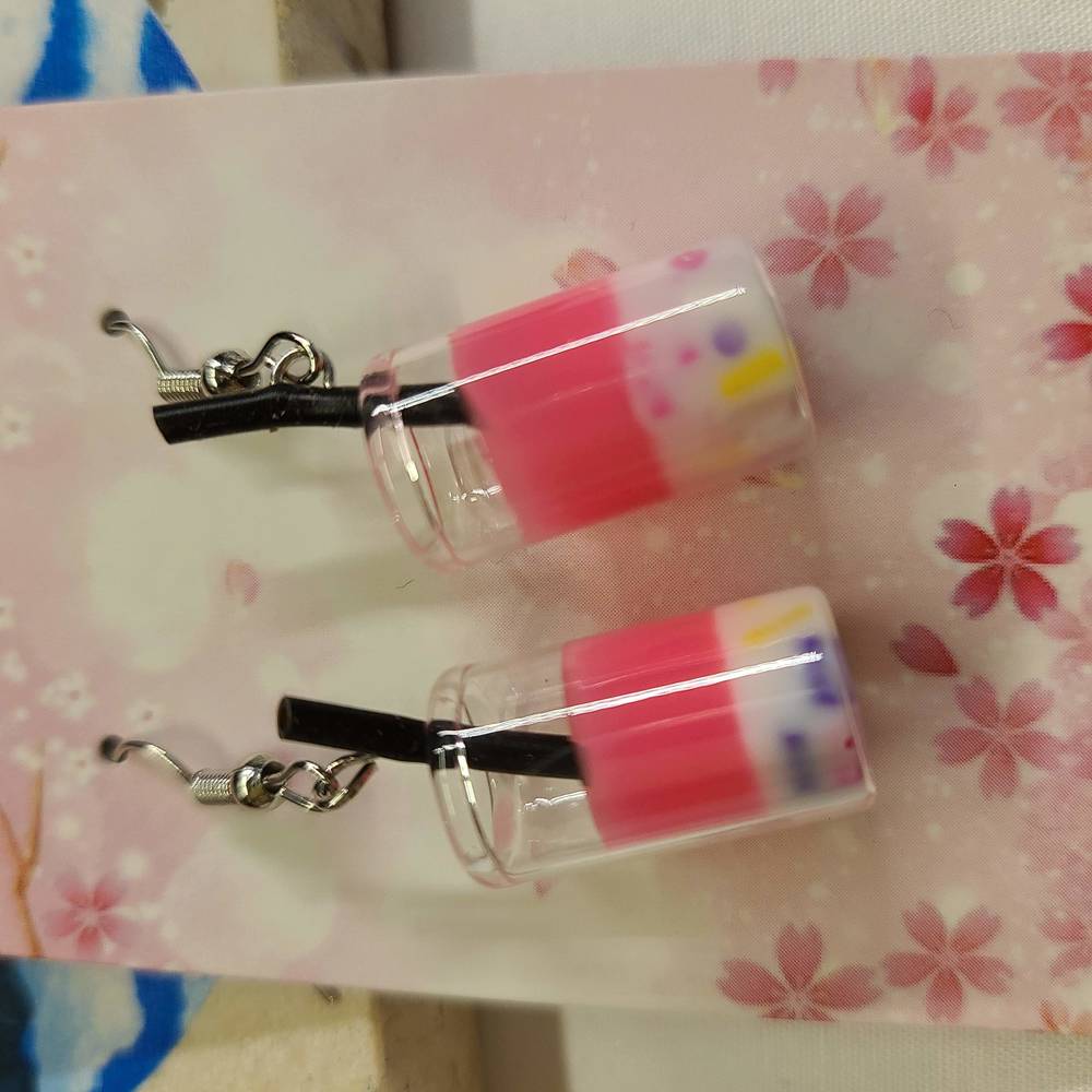 PINK BOBA SHAKE EARRINGS - Picture 1 of 3